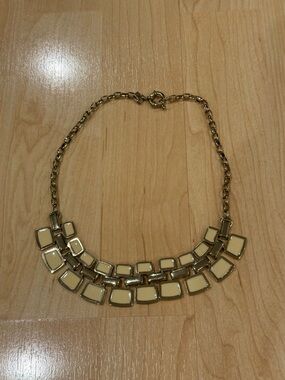 Banana Republic Statement Bib Necklace Gold Beige Enamel